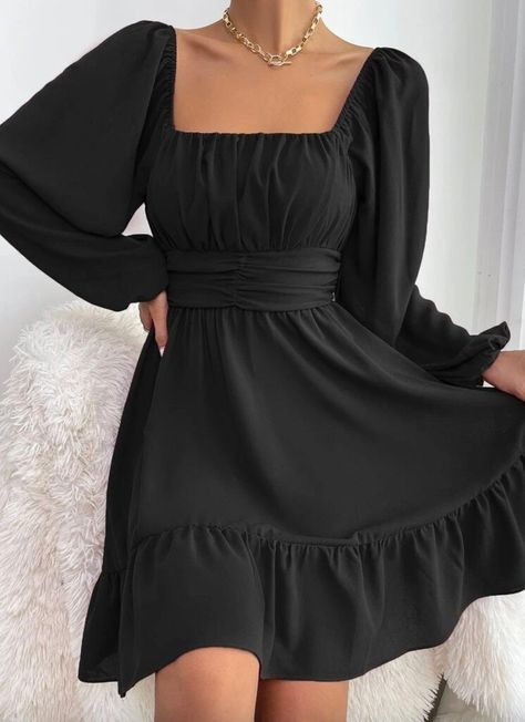 [Ad] Beautiful Dress With Square Neck And Long Lleeves Material: 100% Polyester #birthdaypartydressesforwomen Baddie Aesthetic, Women Bodycon Dress, Lantern Sleeve Dress, Dress Flowy, Ruched Top, New Chic, Birthday Party Dress, Knee Dress, Lantern Sleeve