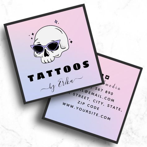 Tattoo Artist Business Cards, Glasses Tattoo, Professional Business Card Design, Modern Tattoos, Cool Business Cards, Square Business Card, Business Cards Creative, White Jewelry, Kids Nursery Decor