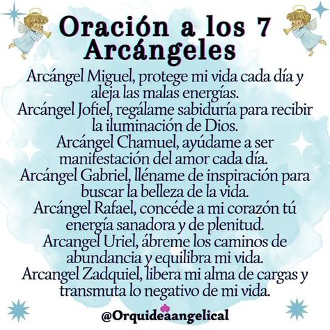 Catholic Prayers Daily, Spanish Prayers, Archangel Prayers, Bible Verses About Faith, Angel Prayers, Prayer For Peace, Spiritual Prayers, Yoga Mantras, Angel Guidance