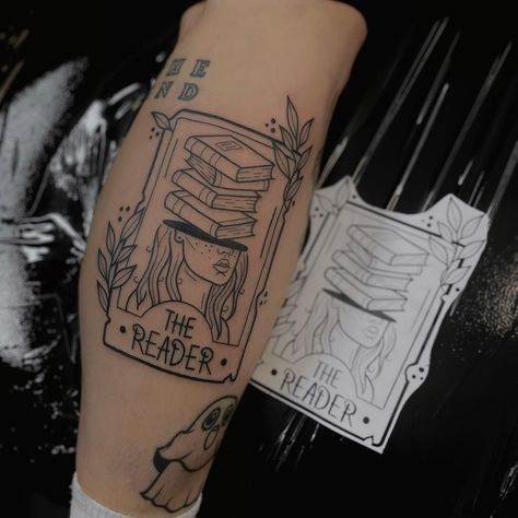 Charlotte Parker | The reader tarot card done on the side of the calf 🖤 I still have a few appointments left for January but I’m also taking bookings for… | Instagram Reader Tattoo, The Reader Tarot Card, Le Tattoo, Tarot Card Tattoo, Tarot Tattoo, Card Tattoo Designs, Fantasy Tattoos, Tarot Card Readers, Card Tattoo