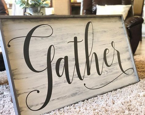 Wood Signs that Bring Warmth & Coziness by SanityCraftsBoutique Farmhouse Dining Decor, Kitchen Decor Pictures, Gather Sign, Modern Farmhouse Wall Decor, Dark Wood Kitchens, Cottage Decor Farmhouse, Wood Signs For Home, Guest Room Decor, Dining Room Wall Decor