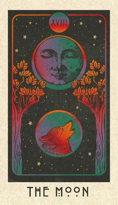 Moon Card, The Moon Tarot, Casual Art, Rainbow Logo, Tarot Astrology, Tarot Cards Art, Art Deco Posters, Iphone Background Wallpaper, Picture Collage