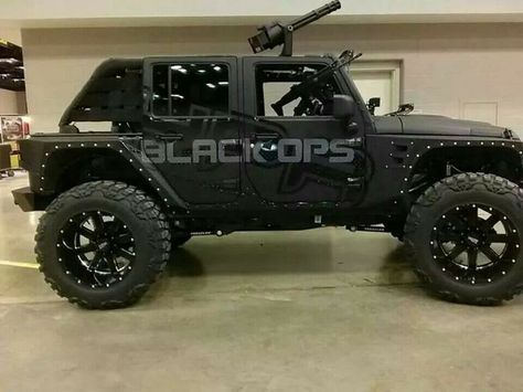 Jeep Black, Badass Jeep, Custom Jeep Wrangler, 50 Caliber, Bug Out Vehicle, Black Jeep, Lifted Jeep, Custom Jeep, Offroad Jeep