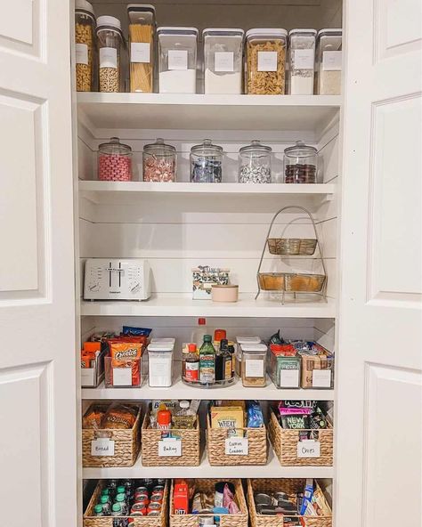 25 Pantry Shelving Ideas for Spaces Large and Small Small Pantry Ideas Closet, Closet Pantry Shelving, Small Pantry Closet, Pantry Organization Ideas Shelves, Pantry Closet Organization, Pantry Shelving Ideas, Tiny Pantry, Wooden Pantry, White Pantry