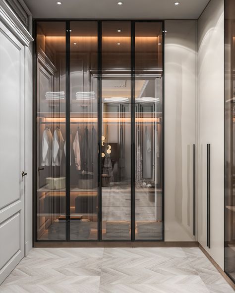 bedroom on Behance Glass Wardrobe Design, Organization Wardrobe, Modern Wardrobe Design, Modern Bedroom Wardrobe, Wardrobe Laminate Design, Wardrobe Organization, Aesthetic Wardrobe, Wardrobe Aesthetic, Glass Wardrobe