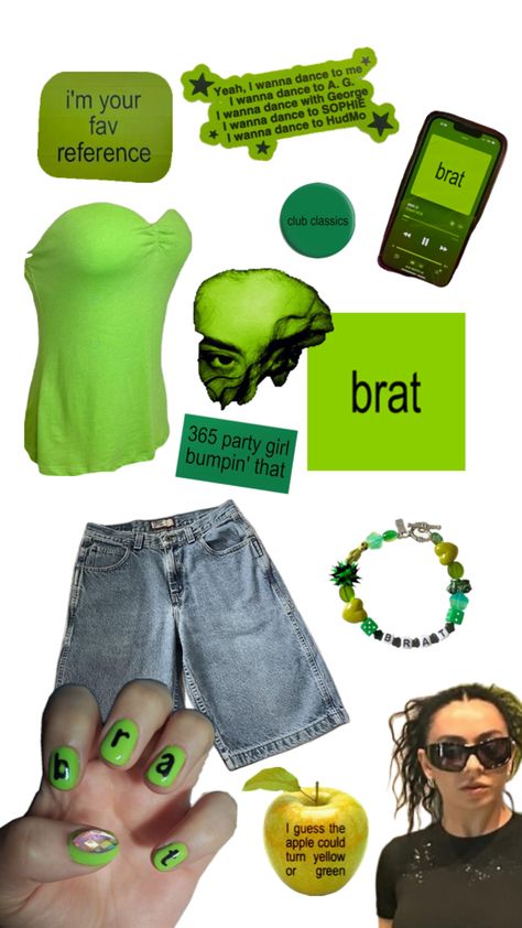 Brat outfit Charli XCX bumpin that outfit green chartreuse Brat Outfits, Tri Delt, Green Chartreuse, Clubbing Outfits, Brat Style, Concert Fits, Charli Xcx, Green Outfit, Club Outfits