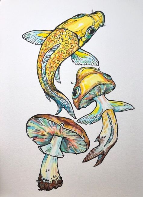 Drawings of Animals and Flowers Koi Fish Drawings, Noel Badges Pugh, Metamorphosis Art, Drawings Of Animals, Fish Sketch, Markers Drawing Ideas, Animals And Flowers, Drawn Fish, Art Tutorials Watercolor