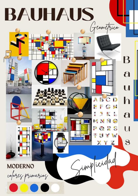 Bauhouse Interior Design, Bauhaus Style Interior Design, Bauhaus Moodboard, Bauhaus Art Paintings, Bauhaus Architecture Interior, Bauhaus Design Interior, Bauhaus Interior Style, Mondrian Furniture, Mondrian Architecture