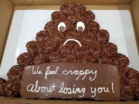 Going away cupcake pull-apart Co Worker Leaving Cake Ideas, Goodbye Cakes Coworker, Last Day Of Work Cake, Goodbye Cupcakes, Coworker Leaving Cake, Leaving Cake, Poop Party, Goodbye Cake, Emoji Cupcake