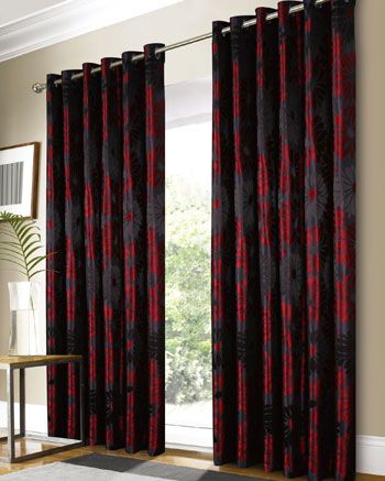 Red Curtains Living Room Ideas, Red And Black Curtains, Lace Curtains Living Room, Red Curtains Bedroom, Black Curtains Living Room, Red Black Bedrooms, Lace Curtains Bedroom, Red Curtains Living Room, Lace Window Treatments