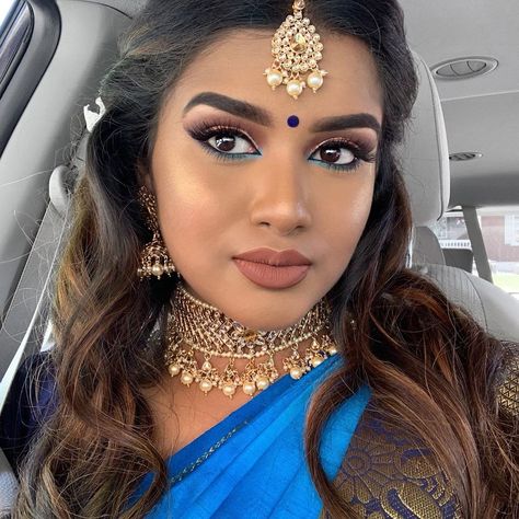 Tamil Makeup, Traditional Makeup, Best Eye Makeup, Eye Makeup Ideas, Blue Saree, Blue Eye, Blue Eye Makeup, Pure Silk Sarees, Weekend Trips