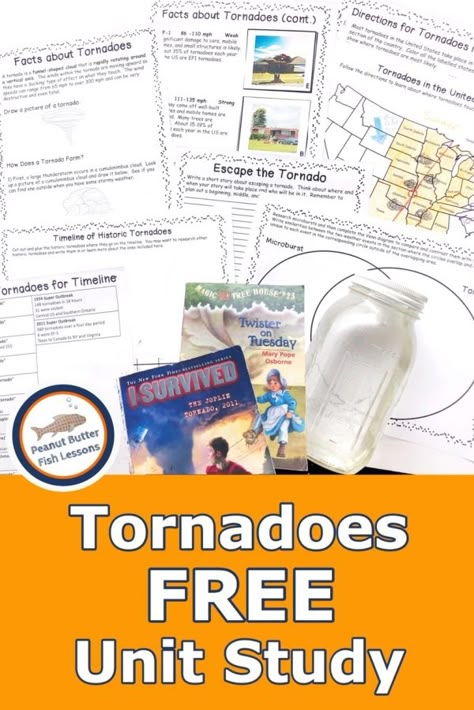 Tornadoes FREE Unit Study - peanut butter fish lessons Geology Worksheets, Teach Handwriting, Free Unit Study, Weather Unit Study, Butter Fish, Science Unit Studies, Unit Studies Homeschool, Magic Tree House, Posters Ideas