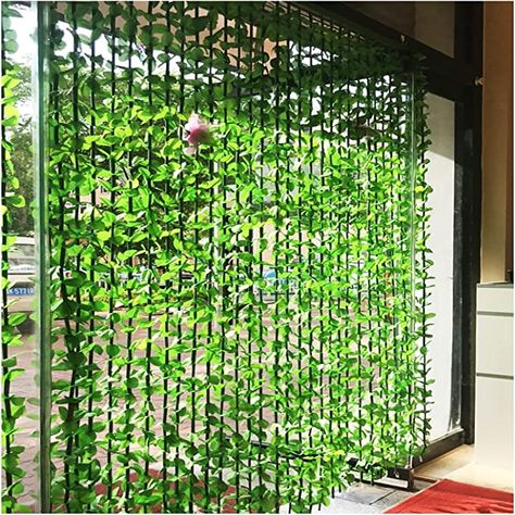 Green Bead Curtain, Bamboo Curtains Balcony, Plants As Curtains, Bamboo Partition, Outdoor Bamboo Curtains, Plant Curtain, Hotel Renovation, Ladder Ideas, Beads Curtain