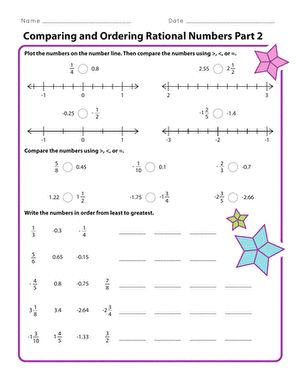 Comparing and Ordering Rational Numbers Part 2 | Worksheet | Education.com Rational Numbers On A Number Line, Rational Numbers Worksheet Class 7, Rational Numbers Anchor Chart, Ordering Rational Numbers, Rational Numbers Worksheet, Adding Rational Numbers, Comparing And Ordering Numbers, Number Anchor Charts, Teas 7