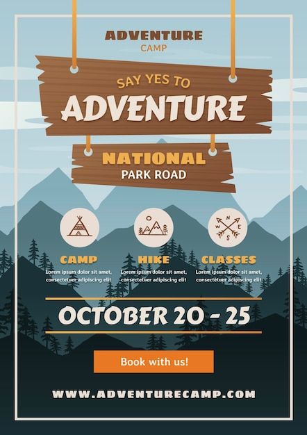 Adventure Graphic Design, Flyers Template, Adventure Camp, Restaurant Poster, Flyer Free, Logo Design Inspiration Creative, Logo Creator, Vector Gradient, Create Logo