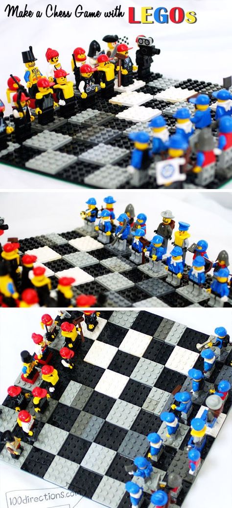 DIY LEGO chess game board and pieces - 100 Directions Lego Chess, Chess For Kids, Balloon Party Games, Lego Board Game, Bunny Activities, Pen And Paper Games, Chess Games, Board Games Diy, Superhero Crafts