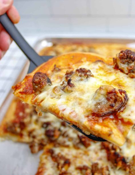 Original School Pizza Recipe - Happy Homeschool Nest School Pizza Recipe, School Cafeteria Pizza Recipe, Pizza Type Recipes, Cut Recipe In Half, School Pizza, School Lunch Recipes, Cafeteria Food, Cut Recipe, Homemade Sauce Recipes