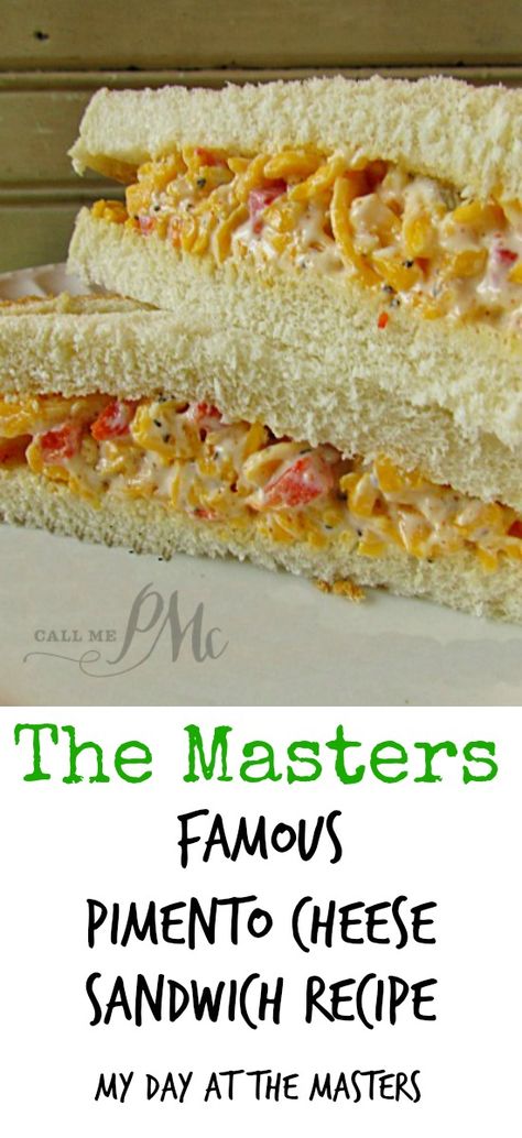 The Masters Famous Pimento Cheese Sandwich Pimento Cheese Sandwich, Pimento Cheese Sandwiches, Cheese Sandwich Recipe, Pimento Cheese Recipes, Pimiento Cheese, Cheese Sandwich Recipes, Sandwich Ideas, Pimento Cheese, Burgers Sandwiches