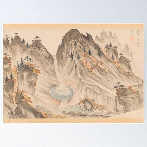 Get my art printed on awesome products. Support me at Redbubble #RBandME: https://www.redbubble.com/i/poster/Waterfall-Nature-landscape-painting-Scenery-Asian-painting-Korean-painting-Minhwa-genre-painting-by-allpalgo/162145845.LVTDI?asc=u Korean Landscape Painting, Korean Landscape, Nature Landscape Painting, Genre Painting, Painting Scenery, Korean Painting, Asian Painting, Painting Poster, Anime Music