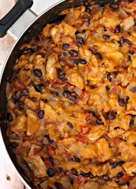 Enchilada Skillet, Chicken Enchilada Skillet, Veggie Meal, Tortilla Strips, Wheat Tortillas, Black Bean Enchiladas, Bean Enchiladas, Chicken Skillet, Six Sisters Stuff