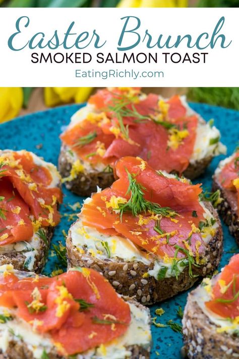 This easy and delicious smoked salmon breakfast toast is perfect for a special brunch like Easter or Mother’s Day, or even as a dinner appetizer! #easyrecipes #easyeasterappetizer #simplerecipes #easycooking #easyhealthyrecipes #easyholidayrecipes Smoked Salmon Toast, Lemon Herb Butter, Breakfast Toasts, Salmon Toast, Smoked Salmon Breakfast, Mediterranean Diet Food List, Salmon Breakfast, Multigrain Bread, Smoked Salmon Recipes