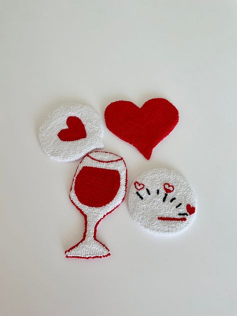 Punch Needle Valentines Day, Valentines Day Punch, Valentines Coasters, Punch Needle Coasters, Chat Bubble, Heart Valentines, Glass Of Wine, Valentine Heart, Punch Needle