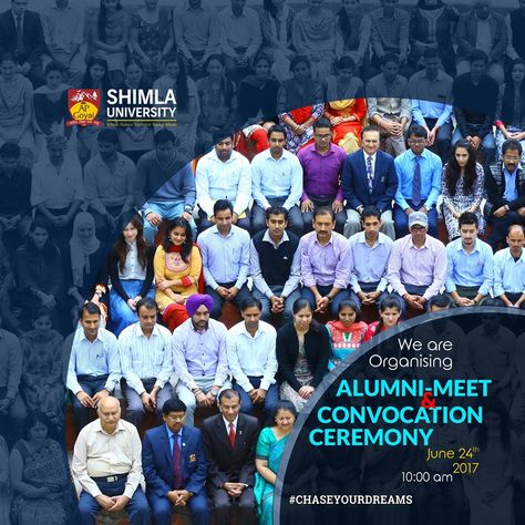 A Gala Day for University !! Shimla University is organising Alumni Meet & Convocation Ceremony on June 24th, 2017 For Registrations & Enquiries visit https://goo.gl/X7aqAn Alumni Meet Poster, University Events, Online Mba, Shimla, Chase Your Dreams, Banner Design, Abc, University, Quick Saves