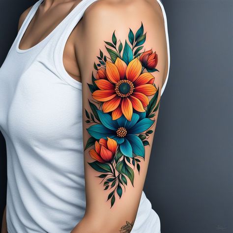 Vibrant Tattoos For Women, Delicate Feminine Tattoos, Witchy Bedroom, Soft Shading, Tattoos 2024, Colored Tattoo Design, Bright Tattoos, Favorite Tattoos, Roses And Peonies