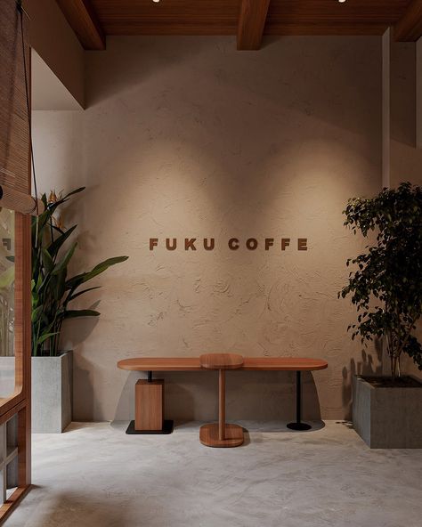 FUKU COFFEE on Behance Wall Decoration Coffee Shop, Minimalist Coffee Shop Interiors, Fuku Coffee, Minimalist Cafe Interior, Minimalist Cafe Design, Minimalistic Coffee Shop, Coffee Shop Design Interior, Interior Design Coffee Shop, Aesthetic Cafe Interior