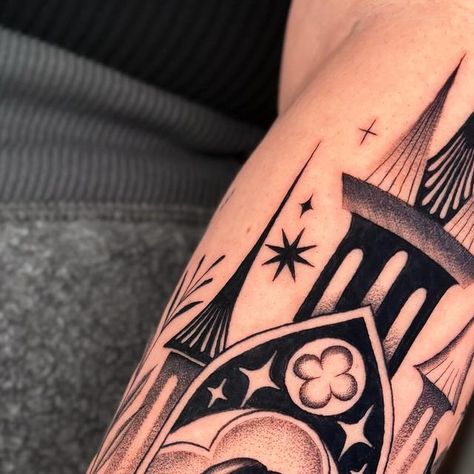 Fairytale Sleeve Tattoo, Fairy Tale Tattoo Ideas, Dark Fairytale Tattoo, Fairy Tale Anime Tattoo, Castle Flash Tattoo, Fairytale Tattoos, Fairy Tale Tattoo, Dallas Tattoo, Texas Tattoos