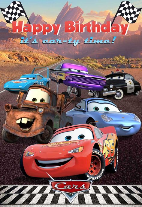 Happy Birthday Cars Theme, Disney Free Printables, Cars Happy Birthday Banner, Printable Birthday Cards Free, Cars Birthday Theme, Cars Printable, Happy Birthday Disney, Flash Mcqueen, Disney Cars Movie