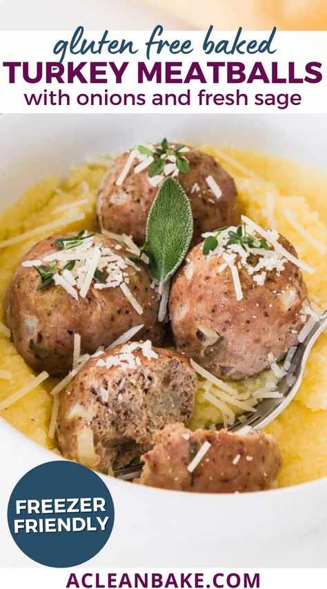 Paleo Turkey Meatballs, Gluten Free Turkey Meatballs, Baked Turkey Meatballs, Paleo Turkey, Turkey Meatballs Healthy, Ground Turkey Meatballs, Sage Recipes, Turkey Meatballs Baked, Gluten Free Dinner Easy