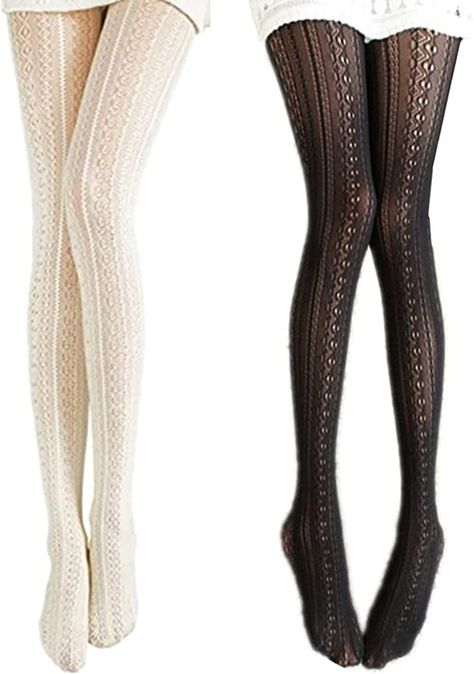 Women Fishnet Hollow Out Knitted Patterned Stockings Tights Vertical Strips Pantyhose For Female (Lt Pink, One Size) at Amazon Women’s Clothing store Patterned Tights Outfit, Funky Tights, Pantyhose Fashion, Knit Tights, Patterned Tights, Stocking Tights, Fishnet Tights, Fishnet Stockings, Tights Outfit