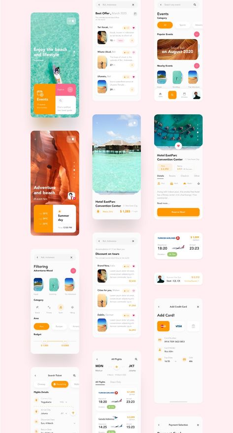 Intrave App UI Kit #uikit #travel #appdesign Desain Ux, To Do App, Travel Website Design, Ui Ux 디자인, Ux App Design, App Design Layout, Mobile App Design Inspiration, App Interface Design, Work Flow