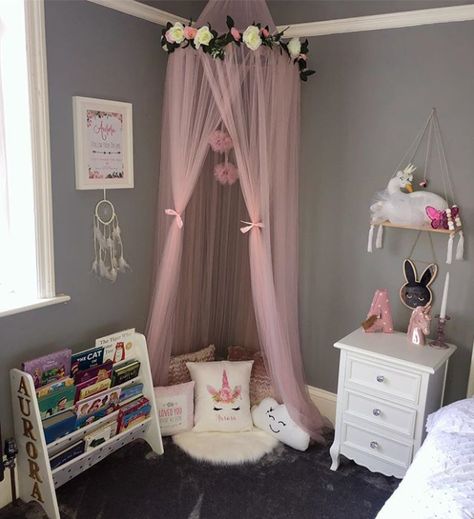 Princess Reading Corner, Reading Corner Toddler, Reading Corner Kids Room, Pink Draping, Draping Curtains, Childrens Reading Corner, Book Corner Ideas Bedroom, Cosy Reading Corner, Cosy Reading