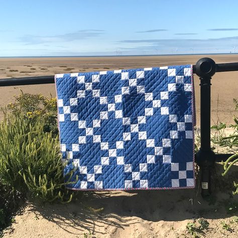 Penmon Point Quilt Pattern - Etsy Vintage Nine Patch Quilt, Blue Irish Chain Quilt, Baby Quilt Patterns Easy Boy, Nine Patch Quilt Patterns Ideas, Blue And White Quilts Patterns, Blue Quilts Ideas, King Size Quilts, Precut Quilt Patterns, Square Quilt Patterns