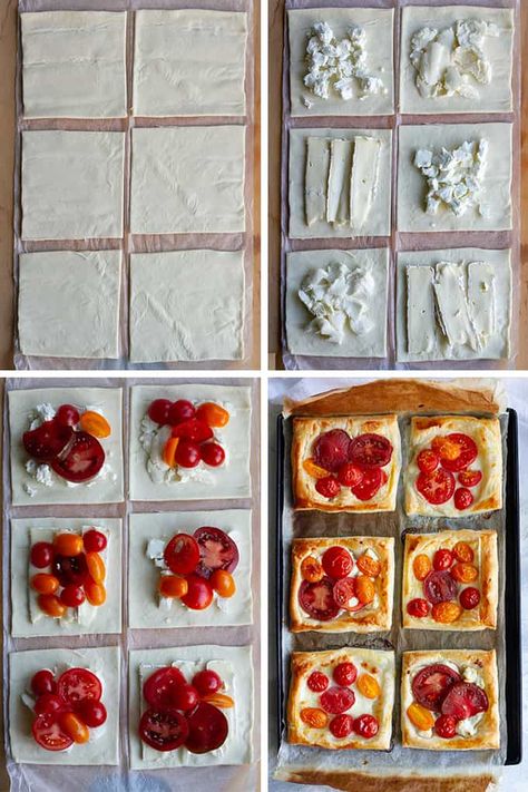 Tomato Puff Pastry Tart, Caprese Puff Pastry, Goat Cheese Puff Pastry, Tomato Puff Pastry, Puff Pastry Tomato, Tomato Tart Puff Pastry, Easy Tomato Tart, Tomato Tarts, Puff Pastry Recipes Savory