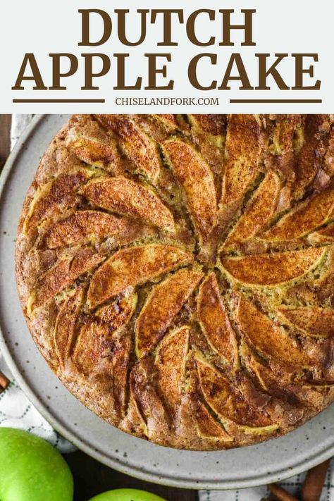 Indulge in this sweet, juicy Dutch apple cake with thinly sliced apples, spice-infused batter, and an irresistible sugary crust. #dutchapplecake #applecake #cake | chiselandfork.com Dutch Apple Cake Recipe Easy, Dutch Apple Cake Recipe, Applecake Cake, Cakes Made With Oil, Dutch Apple Cake, Apple Cake Recipe Easy, Moist Apple Cake, Chia Egg, Apple Custard