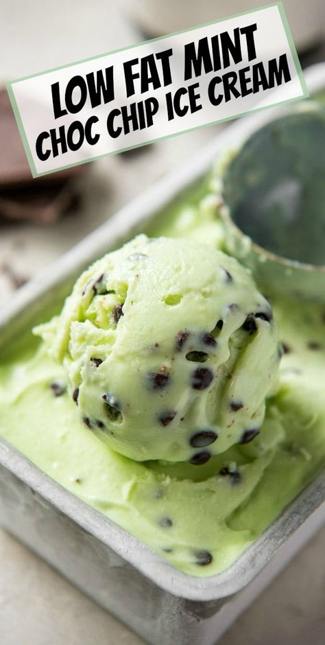 Low Fat Mint Chocolate Chip Ice Cream recipe from RecipeGirl.com #low #fat #lowfat #light #mint #chocolate #chip #chocolatechip #ice #cream #icecream #recipe #RecipeGirl Mint Choc Chip Ice Cream, Homemade Mint Chocolate Chip Ice Cream, Mint Chocolate Chip Ice Cream Recipe, Chocolate Chip Ice Cream Recipe, Low Fat Ice Cream, Mint Choc Chip, Mint Chip Ice Cream, Ice Cream Maker Recipes, Mint Chocolate Chip Ice Cream