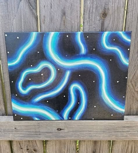 Thank you for checking out my shop!  Fun acrylic painting of neon lights!  Size: 12in x 16in Simple Painting For Wall Decor, Dark Things To Paint, Easy Painting Ideas On Black Canvas, Easy Neon Paintings, Things To Paint On Black Canvas, Black Light Painting Ideas Easy, Paint Neon Effect, Glow Paintings Canvas, Neon Drawing Ideas