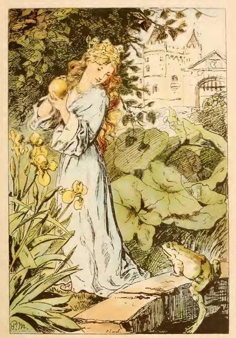 The Frog King Frosch Illustration, Princess Illustration, Fairytale Aesthetic, Story Books Illustrations, Walter Crane, Frog Illustration, Fairy Tale Illustration, Classic Fairy Tales, Brothers Grimm