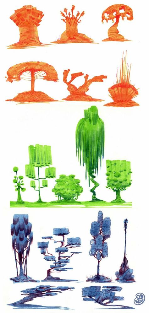 2D Bean artblog- Concept art, visual Development, Doodles, and Illustrations of Brett Bean: Environments Bush Concept Art, Magical Environment Concept Art, Trees Concept Art, Plant Concept Art, Tree Concept Art, Environment Props, Props Concept, Scene Design, Concept Art Drawing