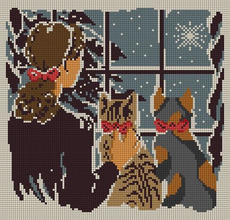 Embracing the quiet magic of a Christmas night. 🌙✨ We are in love with this pattern made from rachel_drarachel_dra on BB. #162081 Enjoy and Merry Christmas! #braceletbook #SilentJoy #xmas #christmas #quiet Alpha Patterns Crochet Blanket, Alpha Patterns Cat, Cat Alpha Pattern, Cool Cross Stitch Patterns, Snow Window, Pixel Grid, Night Pattern, Holiday Cross Stitch Patterns, Cross Stitch Quotes