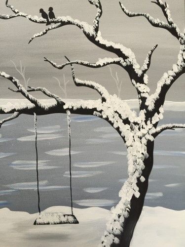 Winter Easy Painting Ideas, Winter Theme Drawing, Winter Art Ideas, Winter Painting Ideas, Winter Drawing Ideas, Umami Burger, Winter Drawing, Winter Paintings, Pine Tree Painting