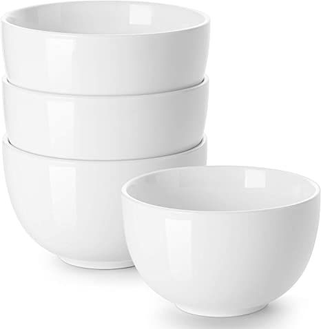 DOWAN 30 Ounces Deep Soup Bowls Set of 4-5.8" Large Cereal Bowls - Ceramic Bowls for Oatmeal, Salad, Ramen, Noodle, Rice - Dishwasher & Oven Safe (White) Ramen Bowls, Frozen Dinners, Soup Bowl Set, Ramen Bowl, Cereal Bowl, White Bowls, Soup Bowls, Full Meal Recipes, Porcelain Bowl