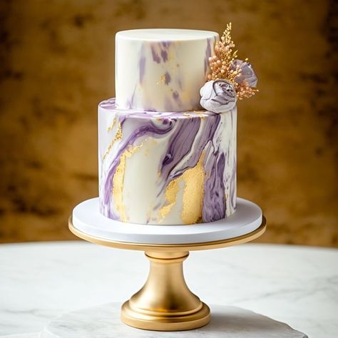 Purple Marble Cake, 40th Birthday Cake For Women, Marble Wedding Cake, Purple Cakes Birthday, Small Birthday Cakes, Birthday Sweets, Purple Cake, Purple Cakes, Elegant Birthday Cakes