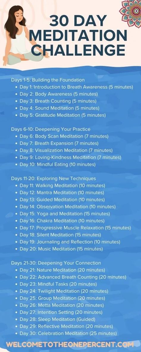 30 Days Meditation Challenge, 21 Day Meditation Challenge, How To Meditation For Beginners, Meditation Challenge 30 Day, How To Meditate For Beginners, How To Do Meditation, Mindfulness Meditation Exercises, Meditation Challenge, How To Start Meditating