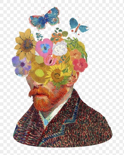 Van Gogh Flowers, Famous Artists Paintings, Van Gogh Self Portrait, Arte Van Gogh, Surreal Collage, Nordic Poster, Collage Artwork, Abstract Poster, Aesthetic Stickers