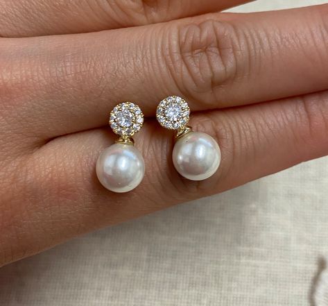 14k Diamond Pearl Earrings / Bridal Earrings Gold / Pearl - Etsy Square Diamond Engagement Ring, Diamond Pearl Earrings, Triangle Diamond Ring, Bridal Earrings Gold, Earrings Gold Pearl, Silver Shark, Real Diamond Earrings, Real Pearl Earrings, Diamonds Earrings