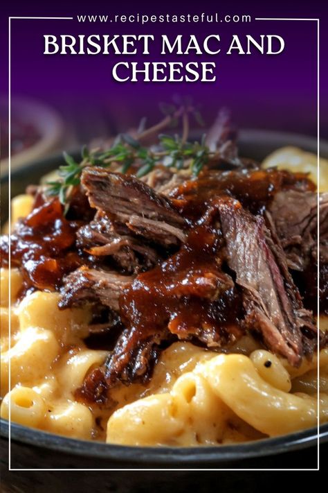 Indulge in a rich and creamy Brisket Mac and Cheese that combines tender, flavorful brisket with a velvety cheese sauce over perfectly cooked pasta. This comforting dish is perfect for family gatherings, game days, or as a hearty weeknight dinner. Brisket Mac And Cheese Recipe, Brisket Pasta, Brisket Dishes, Brisket Mac And Cheese, Beef Skillet, How To Make Cheese Sauce, Bbq Brisket, Cooked Pasta, Brisket Recipes